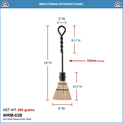 Minuteman International Rope Handle Cast Iron Fireplace Mini Brush, 18 In, Black
