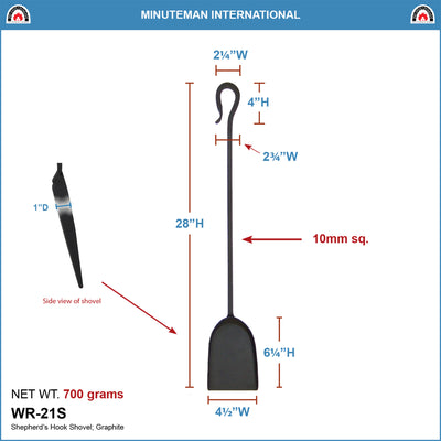 Minuteman International Shepherd's Hook Single Fireplace Shovel Tool, Graphite