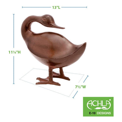 Achla Designs 11.5 Inch Backward Glance Bye Duck Outdoor Garden Statue, Bronze