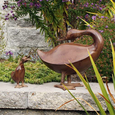 Achla Designs 11.5 Inch Backward Glance Bye Duck Outdoor Garden Statue, Bronze