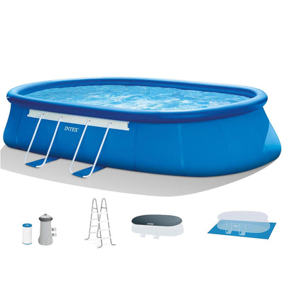 INTEX 20' x 12' x 48" Oval Frame Swimming Pool Set & 1500 GPH Pump - Open Box