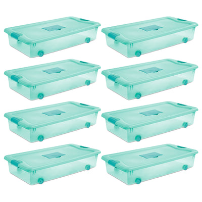 Sterilite 56 Quart Wheeled Fresh Scent Storage Container Box with Lid (8 Pack)