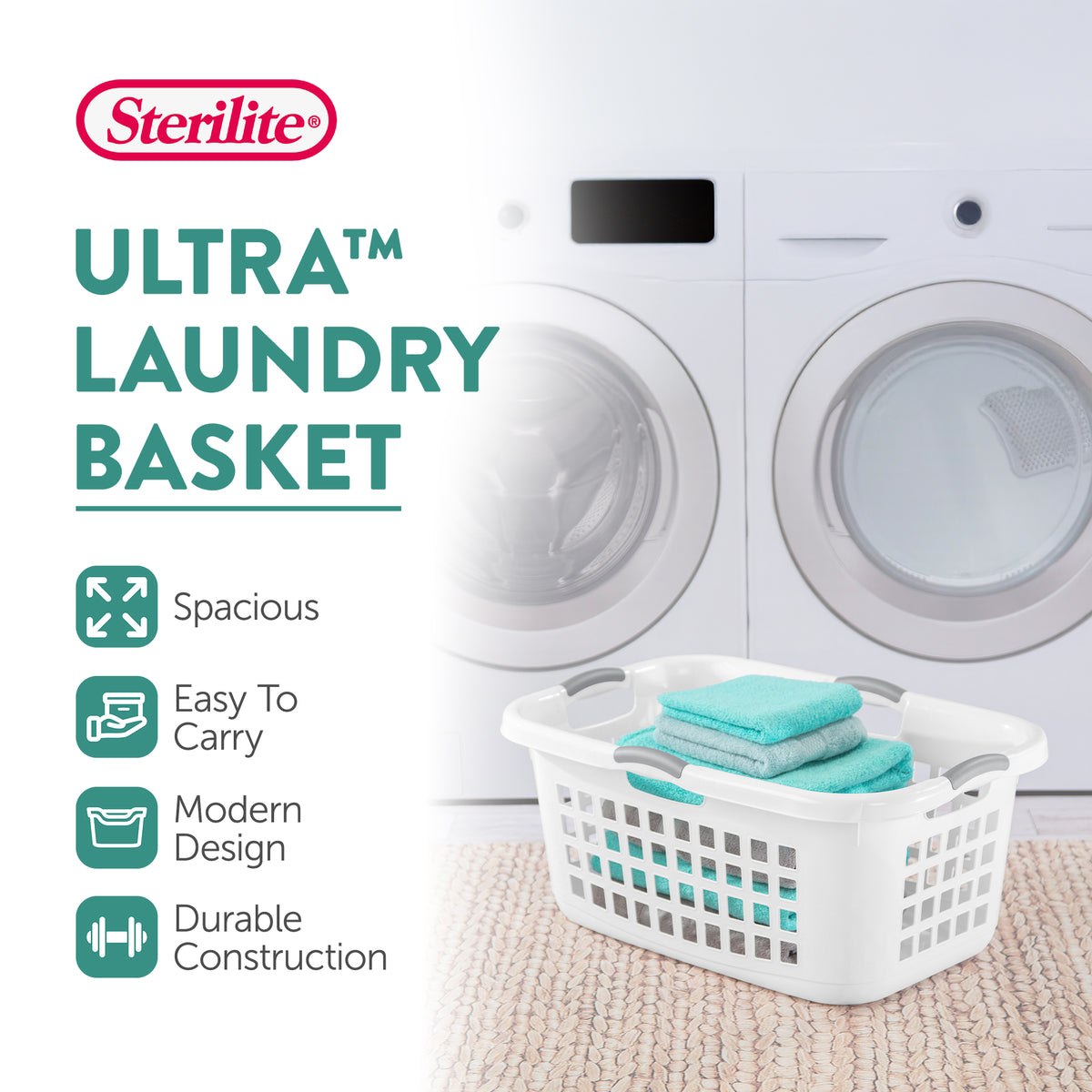Sterilite Ultra 2 Bushel Plastic Stackable Laundry Basket Bin, White (12 Pack) - VMInnovations