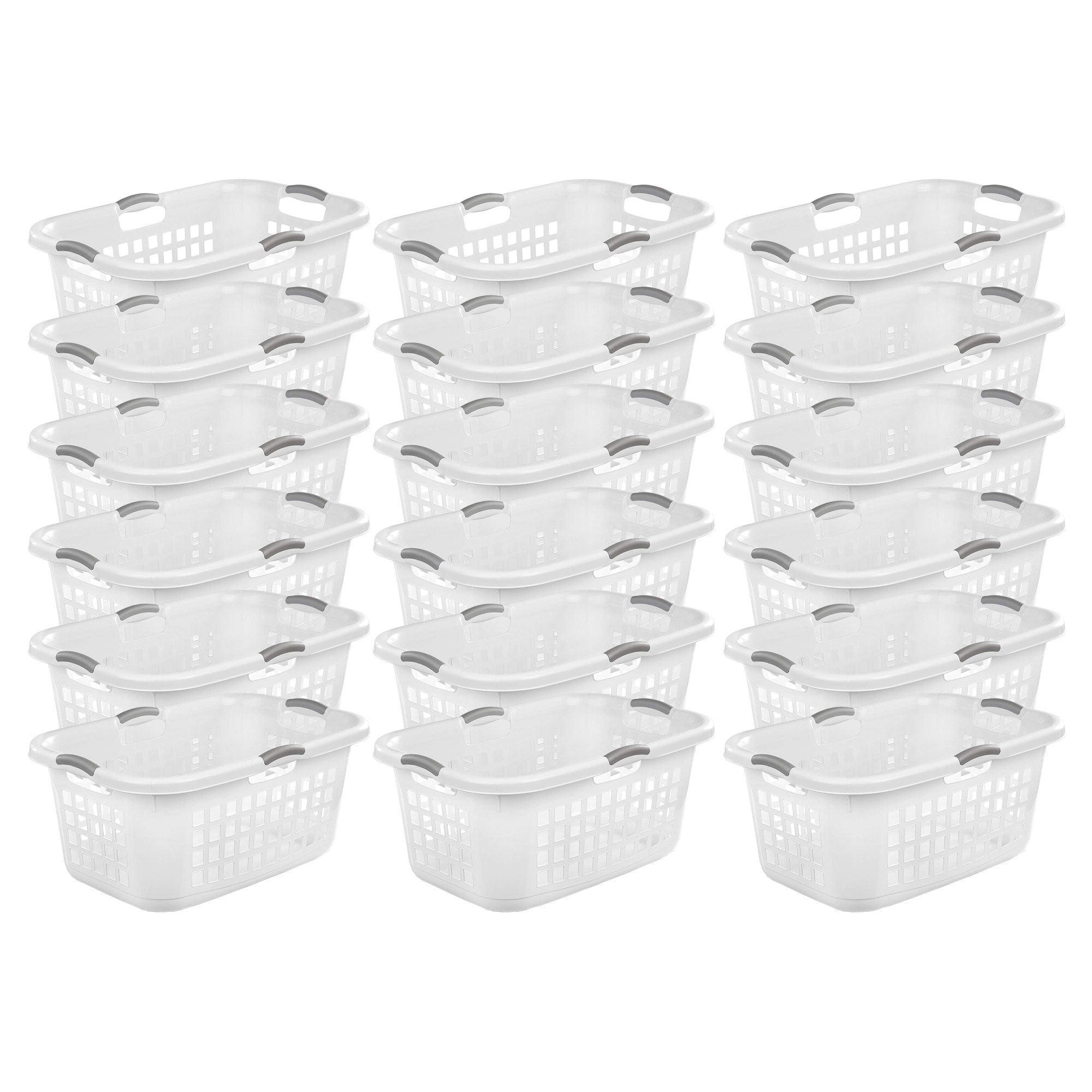 Sterilite Ultra 2 Bushel Plastic Stackable Laundry Basket Bin, White (18 Pack)