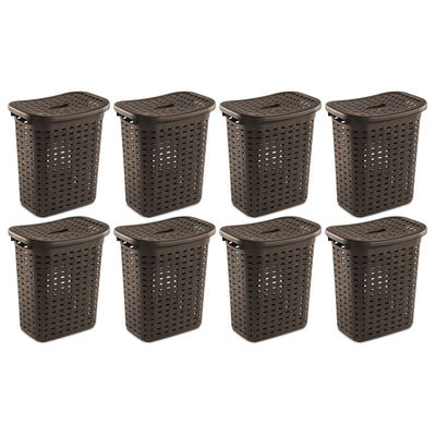 Sterilite Plastic Wicker Weave Dirty Clothes Laundry Hamper Bin, Brown (8 Pack)
