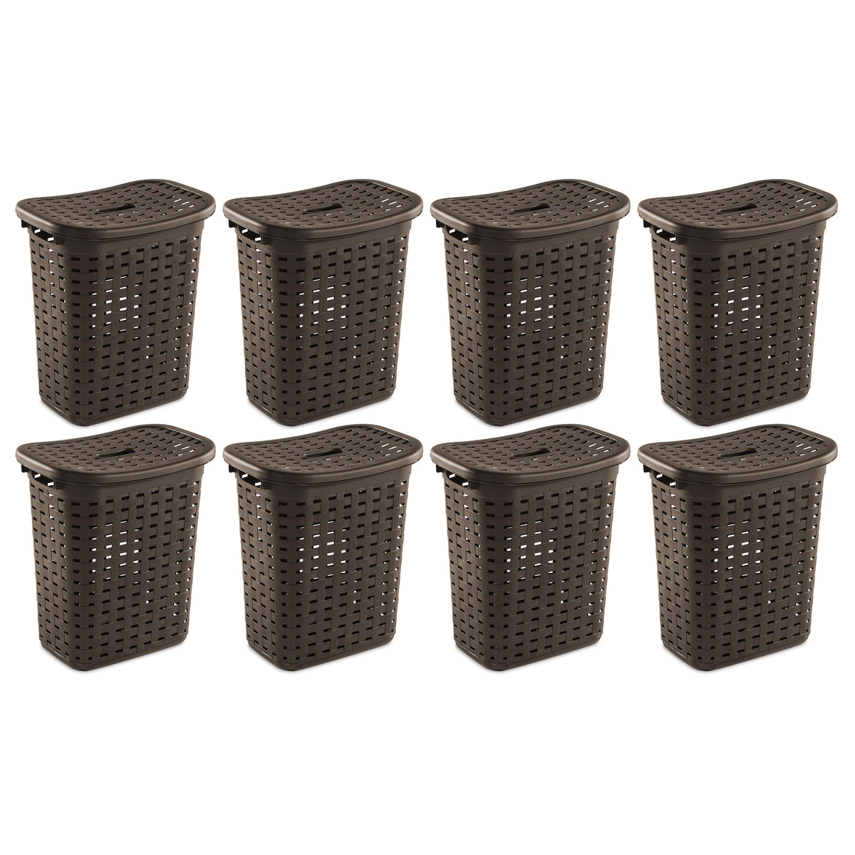 Sterilite Plastic Wicker Weave Dirty Clothes Laundry Hamper Bin, Brown (8 Pack)
