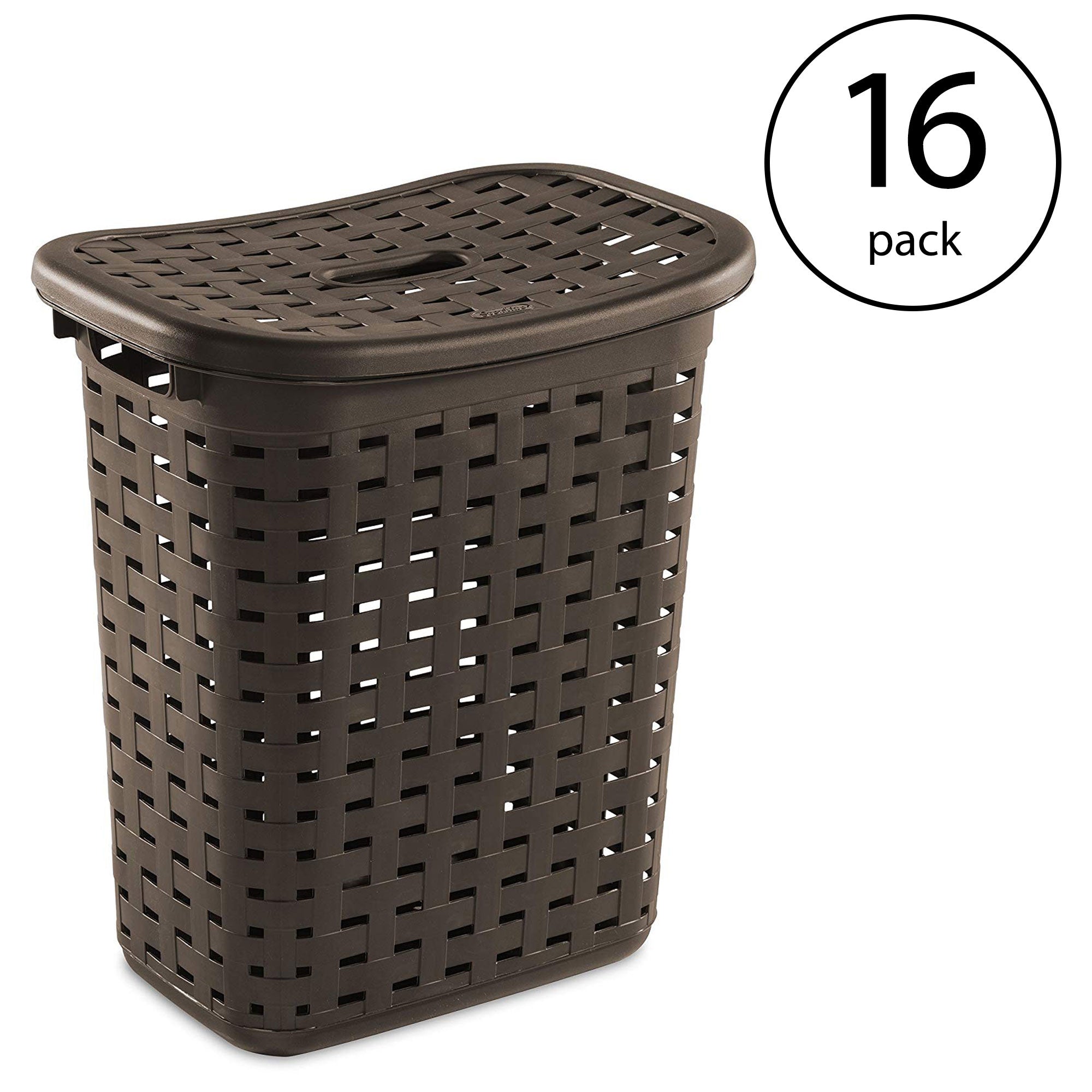 Sterilite Plastic Wicker Weave Dirty Clothes Laundry Hamper Bin, Brown (16 Pack)