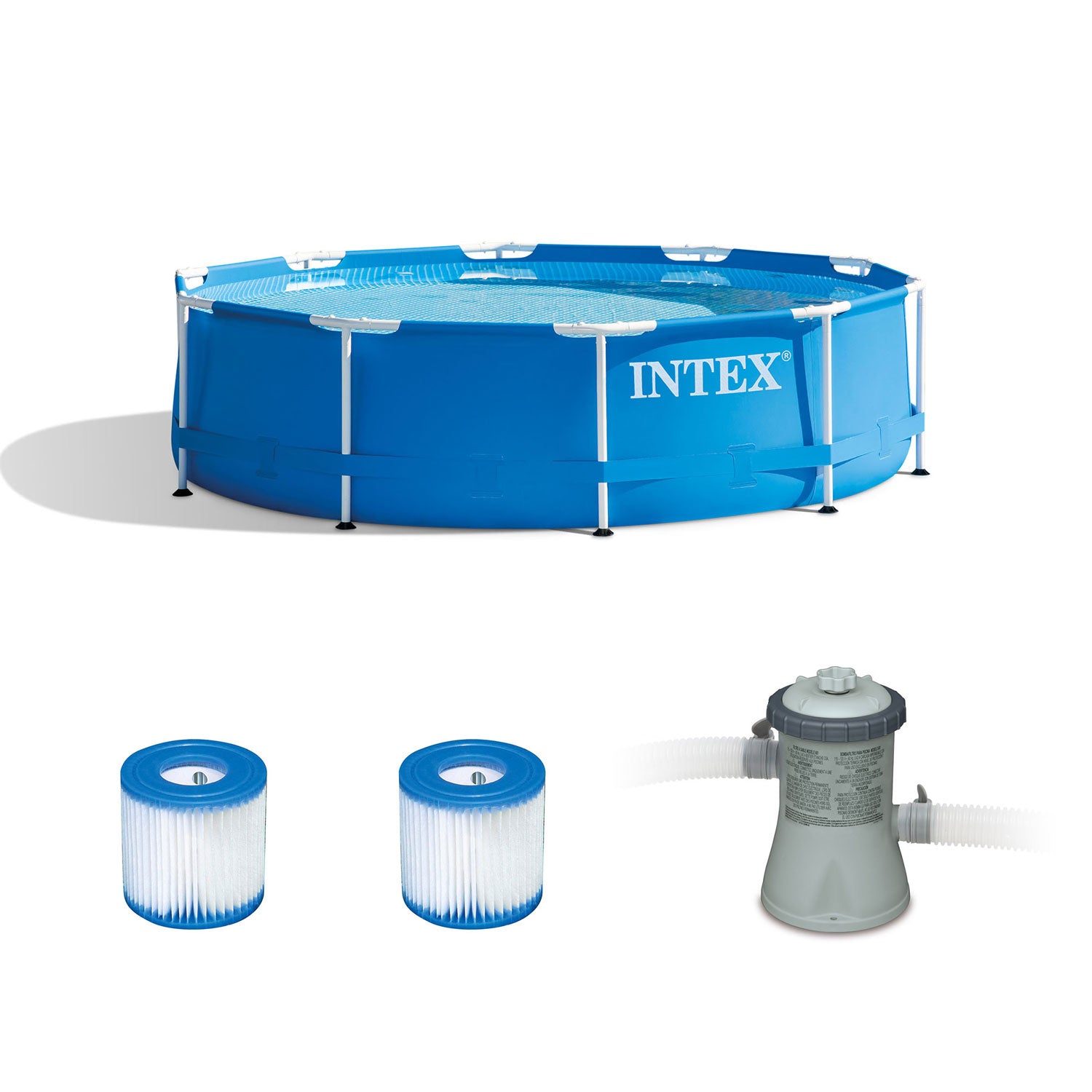 Intex 10 x 2.5 Foot Above Ground Pool + Filter Cartridge (2 Pack) + Filter Pump - VMInnovations