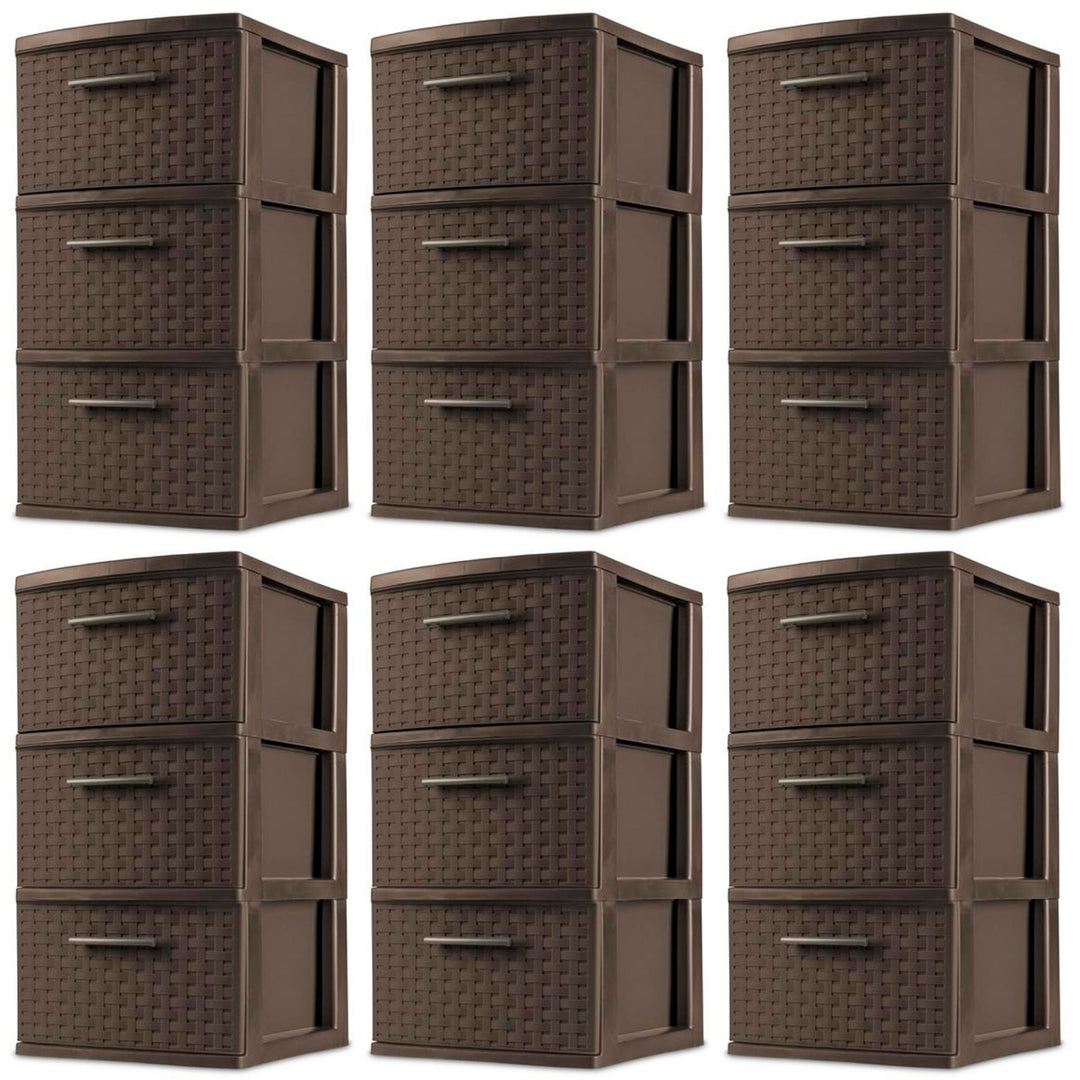Sterilite 3 Drawer Decorative Plastic Weave Storage Tower, 6-Pack, Espresso