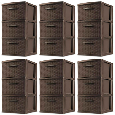 Sterilite 3 Drawer Decorative Plastic Weave Storage Tower, 6-Pack, Espresso