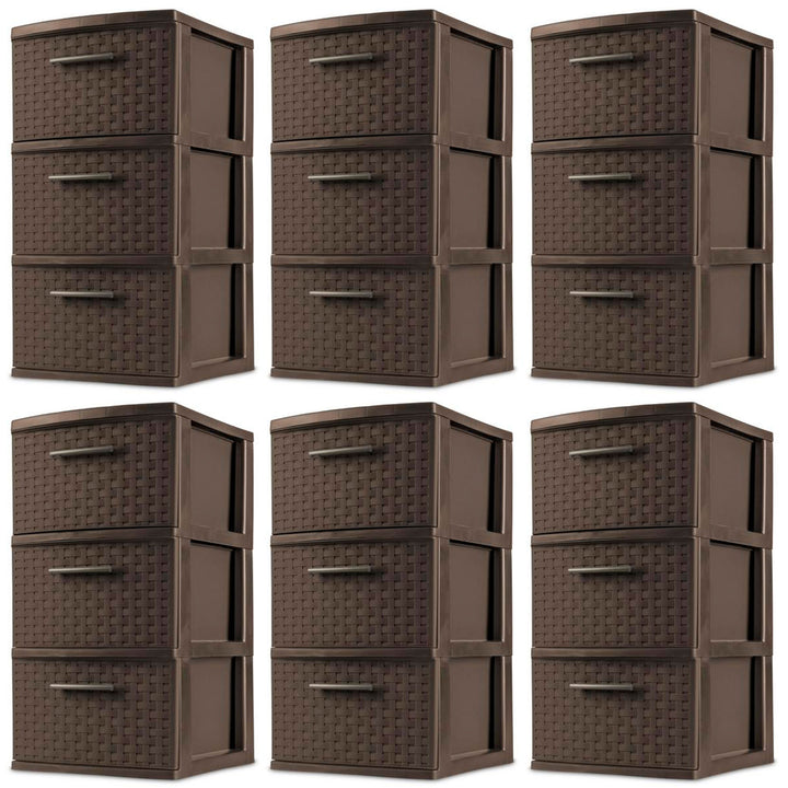 Sterilite 3 Drawer Decorative Plastic Weave Storage Tower, 6-Pack, Espresso