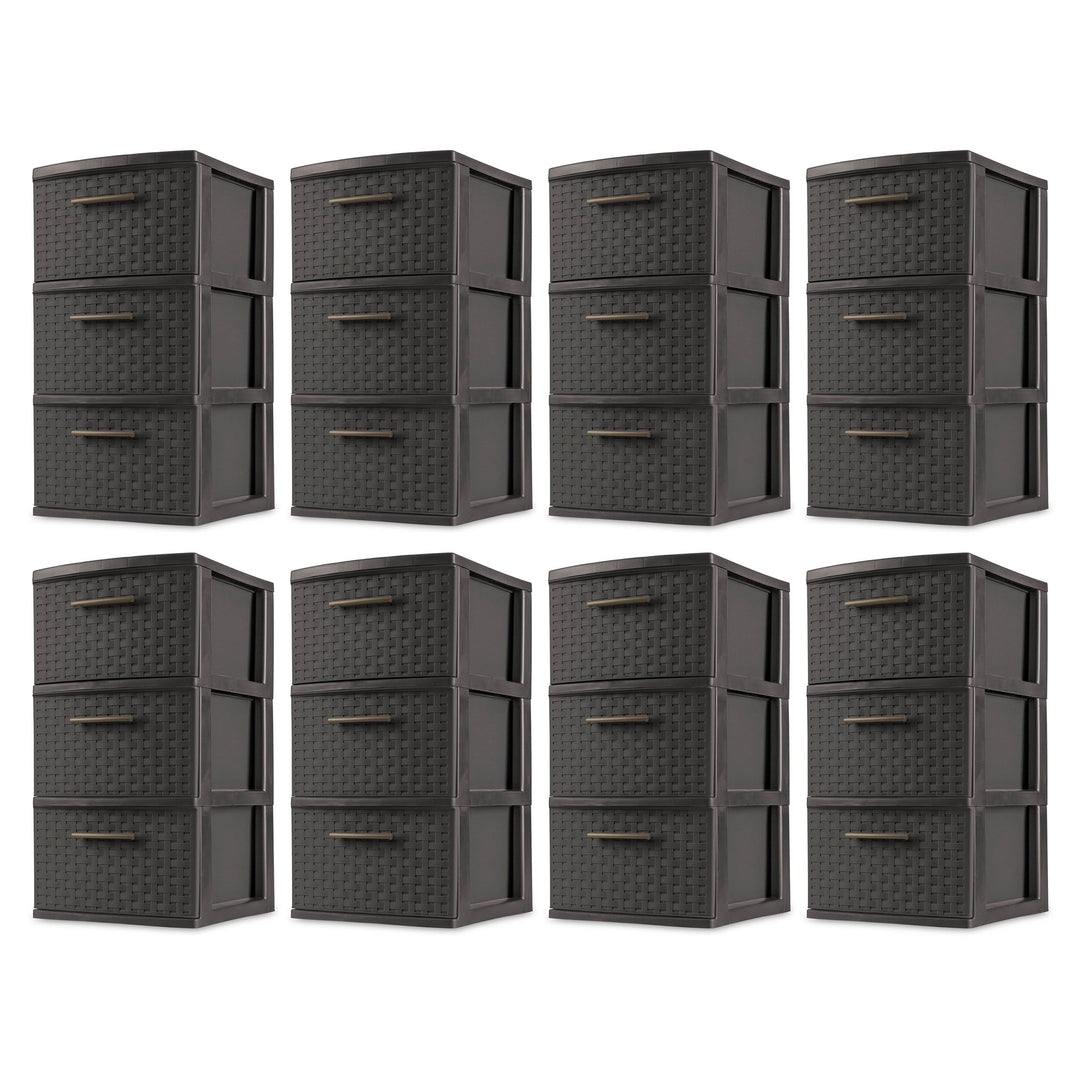 Sterilite 3 Drawer Decorative Plastic Weave Storage Tower, 8-Pack, Espresso