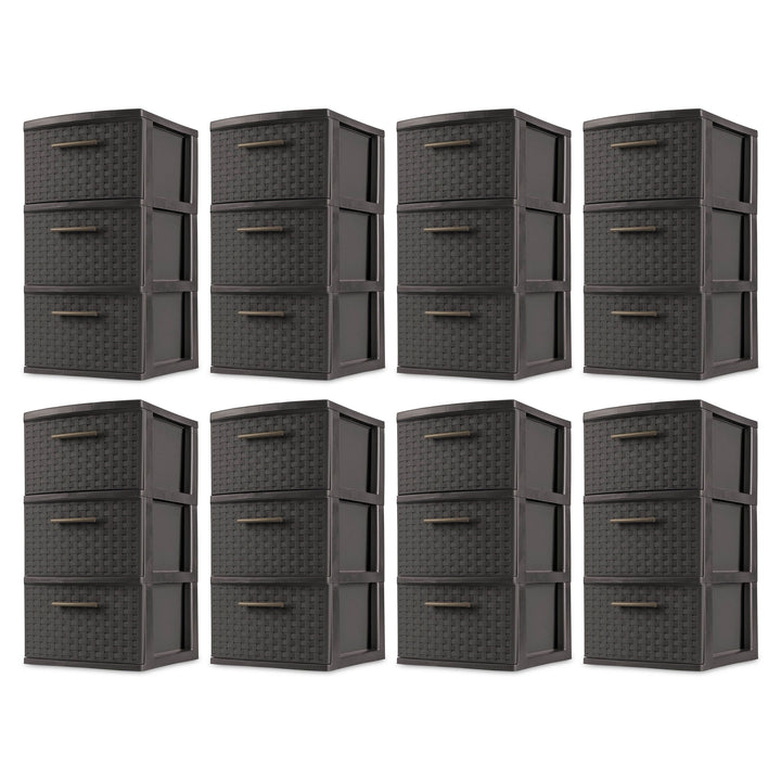 Sterilite 3 Drawer Decorative Plastic Weave Storage Tower, 8-Pack, Espresso