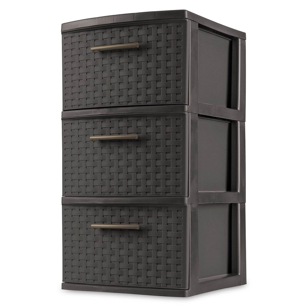 Sterilite 3 Drawer Decorative Plastic Weave Storage Tower, 8-Pack, Espresso