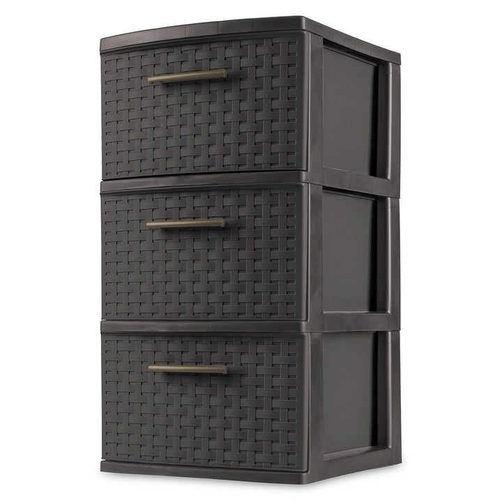 Sterilite 3 Drawer Decorative Plastic Weave Storage Tower, 8-Pack, Espresso