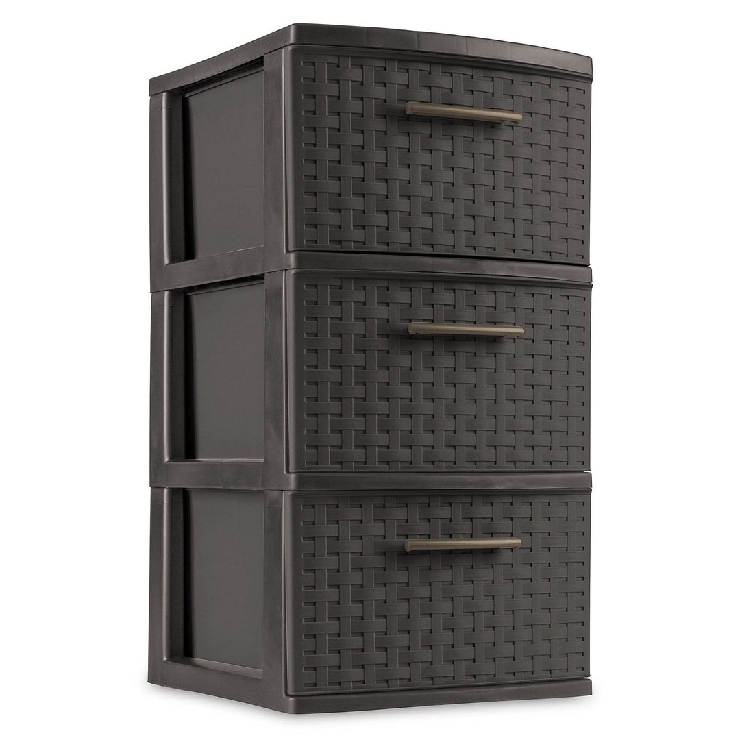 Sterilite 3 Drawer Decorative Plastic Weave Storage Tower, 8-Pack, Espresso