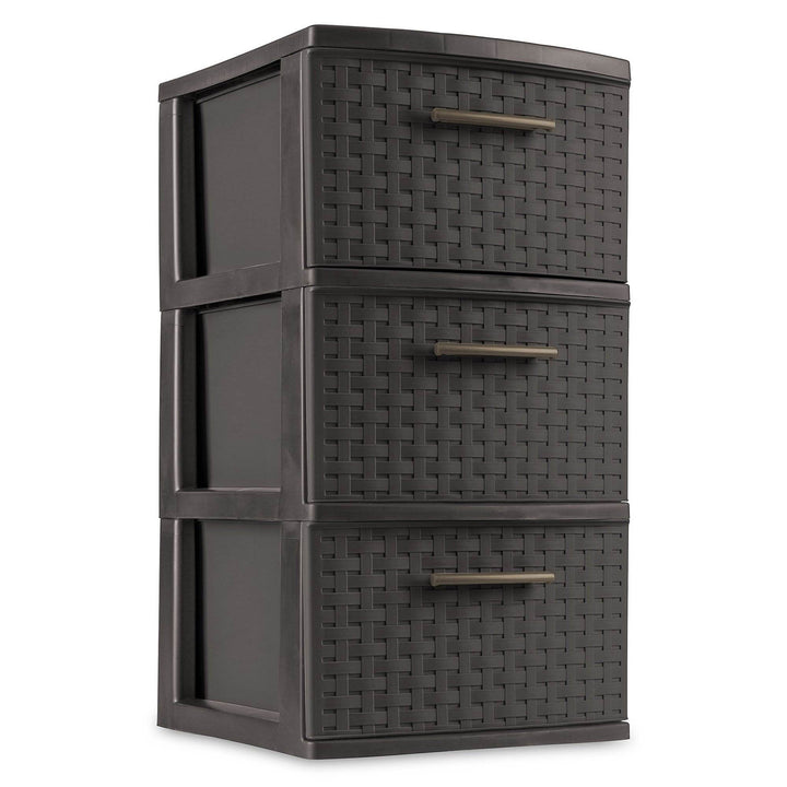 Sterilite 3 Drawer Decorative Plastic Weave Storage Tower, 8-Pack, Espresso