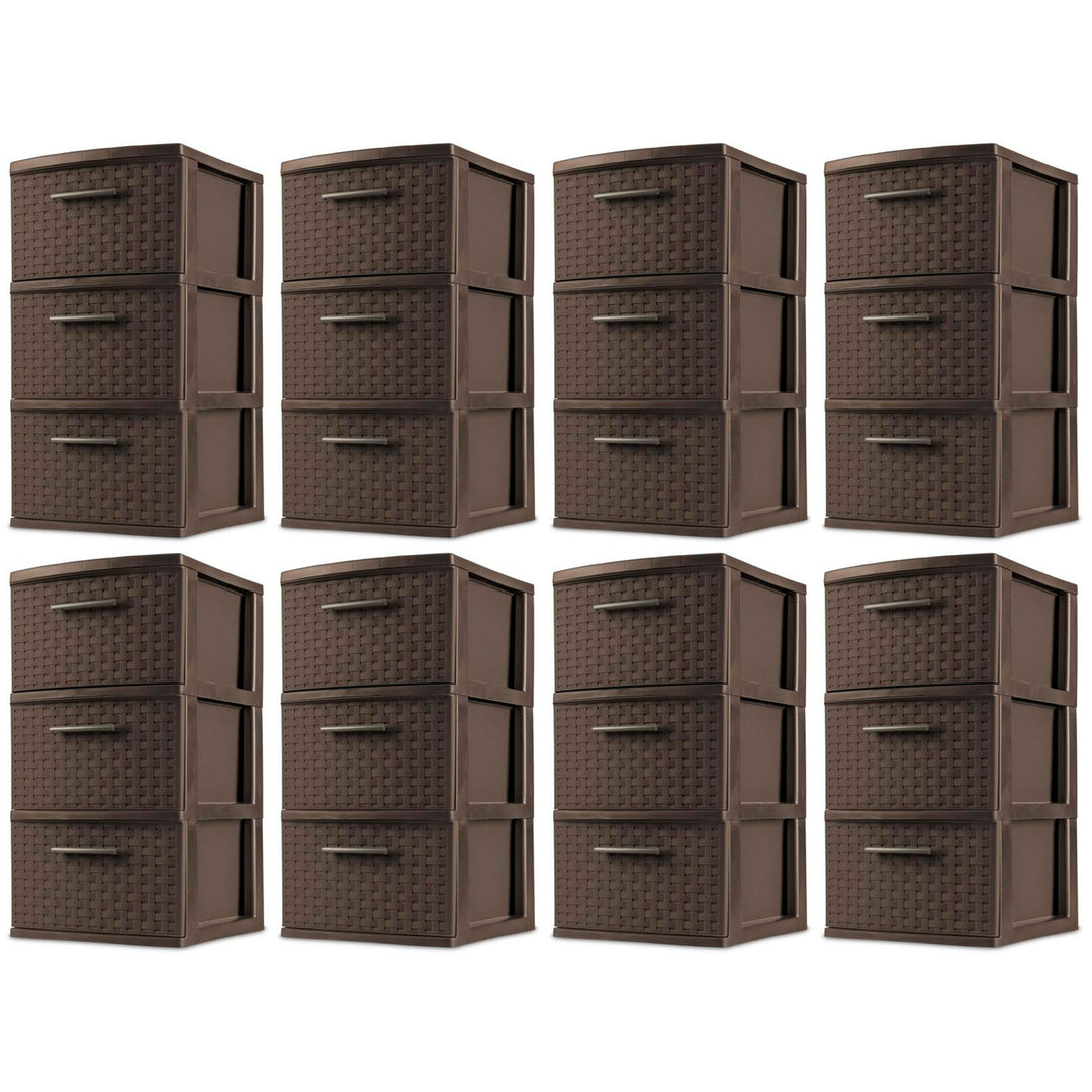Sterilite 3 Drawer Decorative Plastic Weave Storage Tower, 8-Pack, Espresso