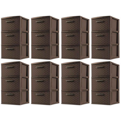 Sterilite 3 Drawer Decorative Plastic Weave Storage Tower, 8-Pack, Espresso
