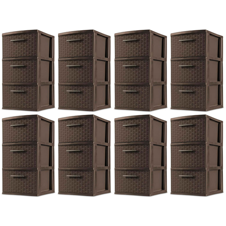 Sterilite 3 Drawer Decorative Plastic Weave Storage Tower, 8-Pack, Espresso