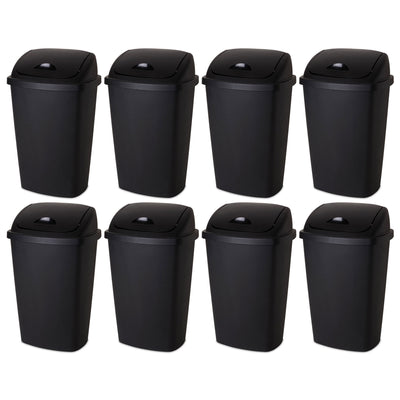Sterilite 13.2 Gallon Home Office SwingTop Wastebasket Trash Can, Black (8 Pack)