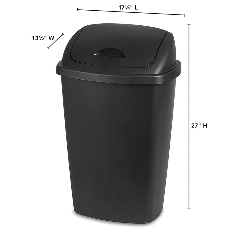Sterilite 13.2gal Home Office SwingTop Wastebasket Trash Can, Black (16 Pack)