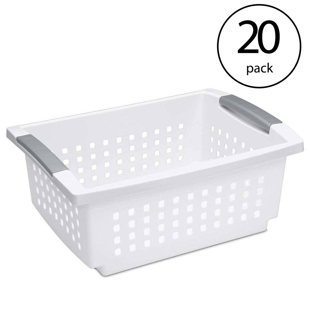 Sterilite Medium Sized Stackable Storage & Organization Basket, White (20 Pack)