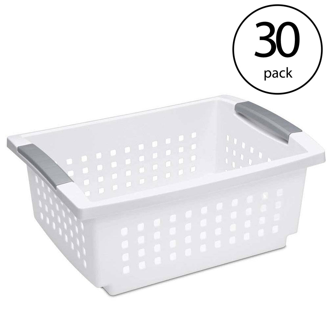 Sterilite Medium Sized Stackable Storage & Organization Basket, White (30 Pack)