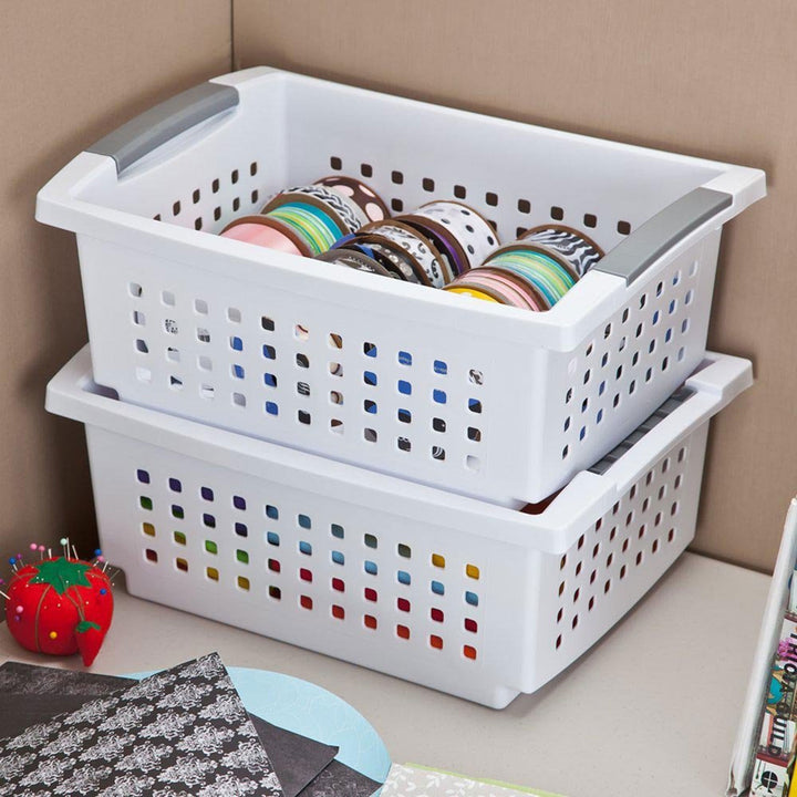 Sterilite Medium Sized Stackable Storage & Organization Basket, White (30 Pack)