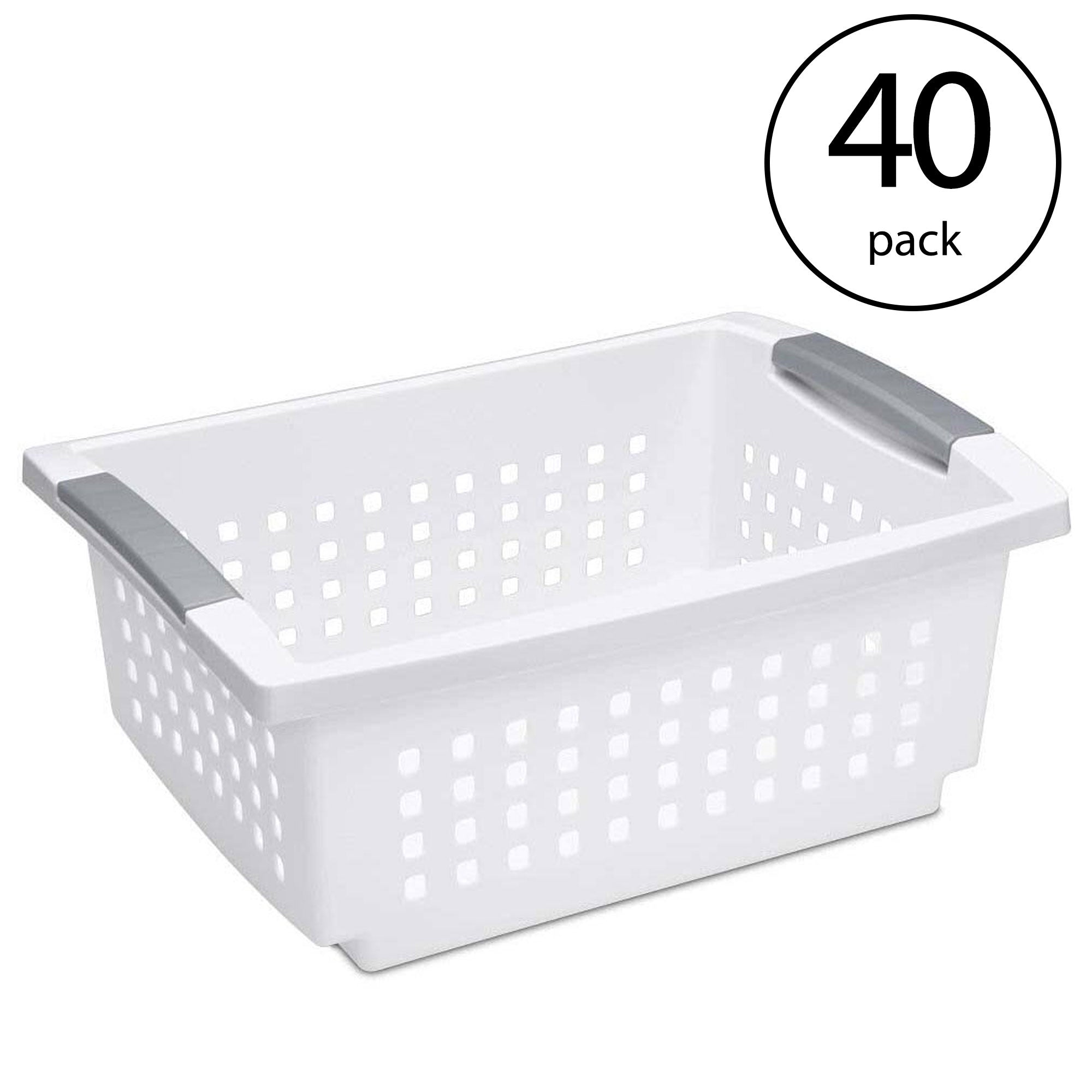 Sterilite Medium Sized Stackable Storage & Organization Basket, White (40 Pack) - VMInnovations