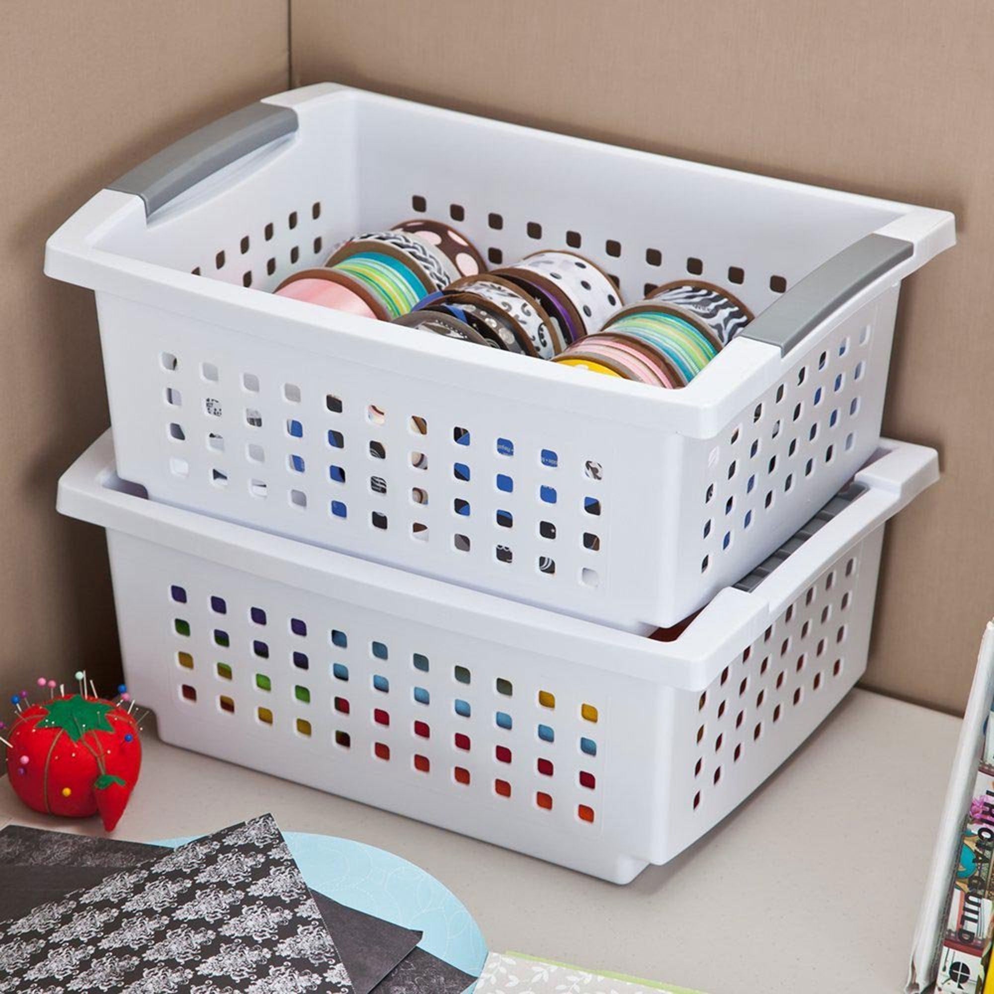 Sterilite Medium Sized Stackable Storage & Organization Basket, White (40 Pack) - VMInnovations