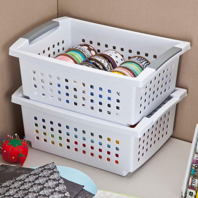 Sterilite Medium Sized Stackable Storage & Organization Basket, White (40 Pack) - VMInnovations