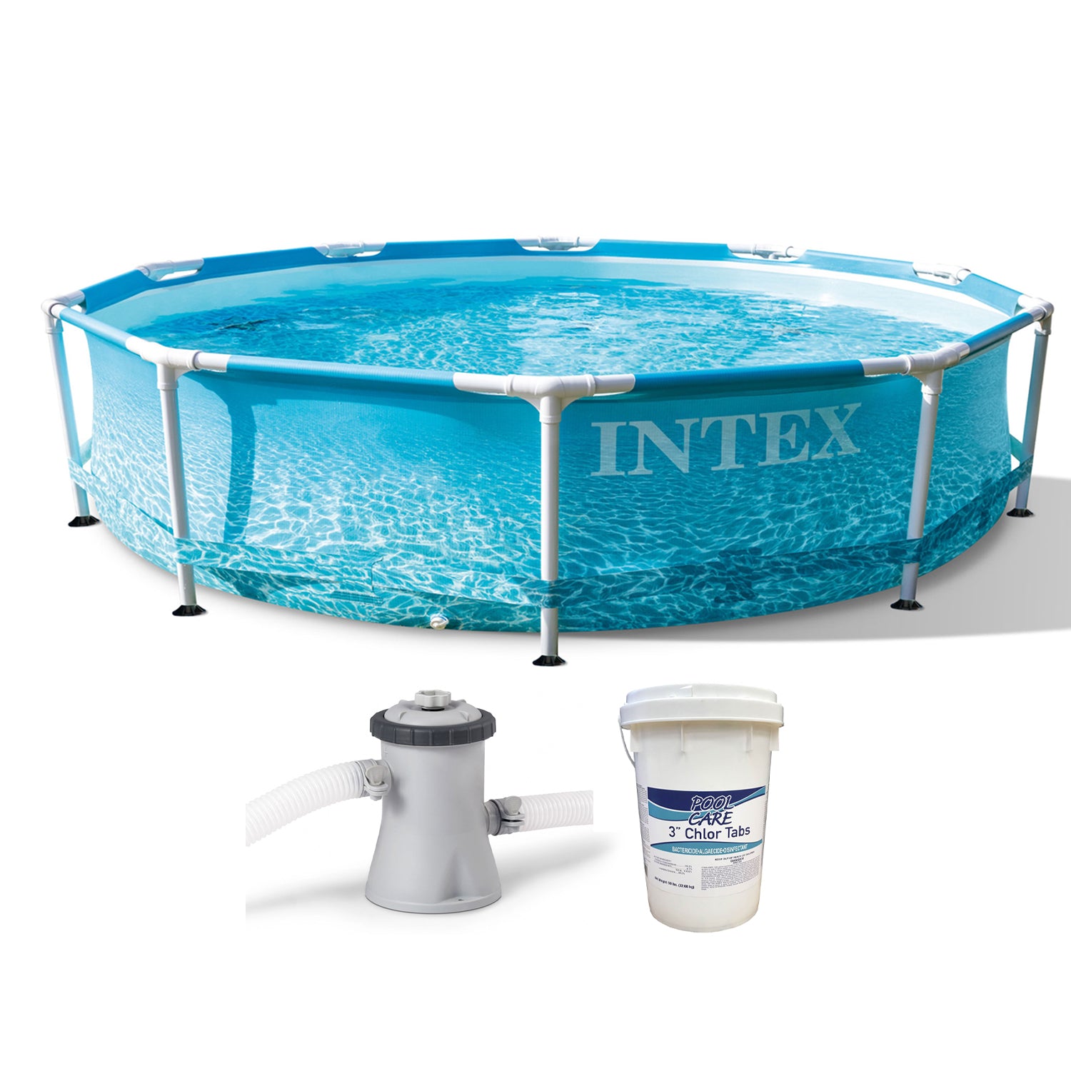 Intex 28207EH 10' x 30" Steel Metal Frame Beachside Swimming Pool Kit with Pump - VMInnovations