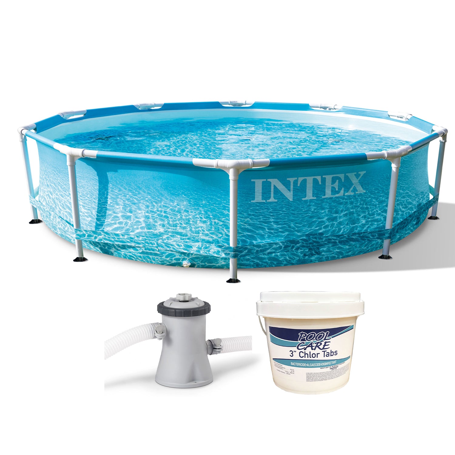 Intex 28207EH 10' x 30" Steel Metal Frame Beachside Swimming Pool Kit with Pump