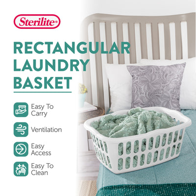 Sterilite 1.5 Bushel Rectangular Plastic Laundry Basket Bins, White, 12 Pack