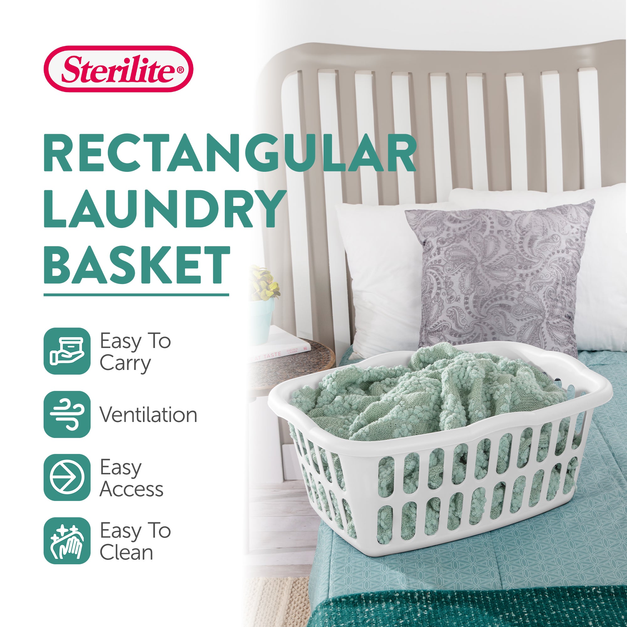 Sterilite 1.5 Bushel Rectangular Plastic Laundry Basket Bins, White, 12 Pack