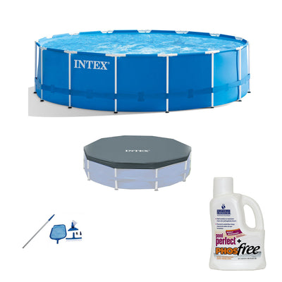 Intex 12' x 2.5' Pool + Pool Cover +  Cleaning Kit + Pool Perfect Plus PHOSfree