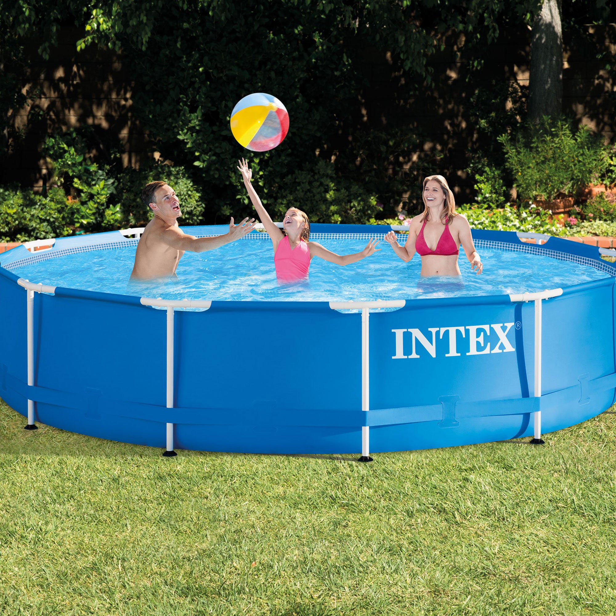 Intex 12' x 30" Metal Frame Round Above Ground Pool & Steel Frame Pool Ladder