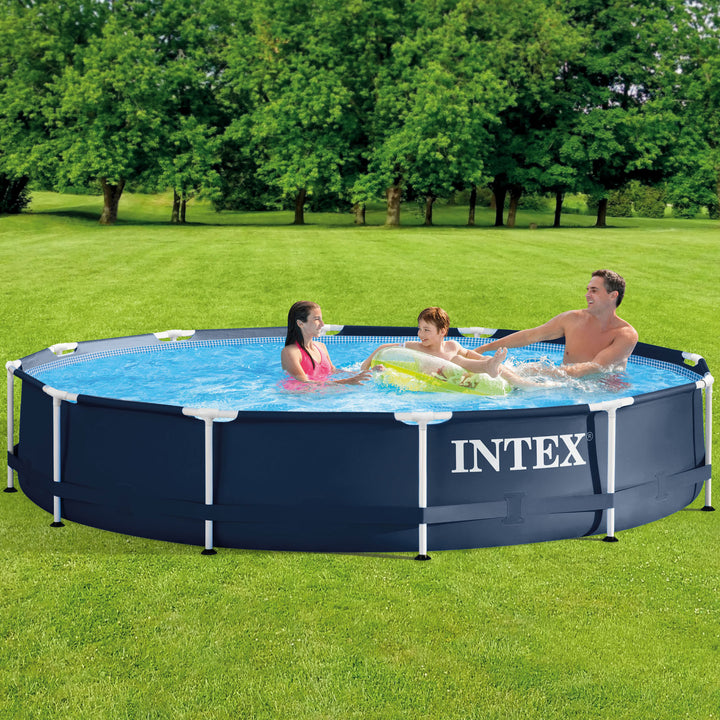 Intex Metal Frame 12' x 30" Round Above Ground Outdoor Swimming Pool with Pump