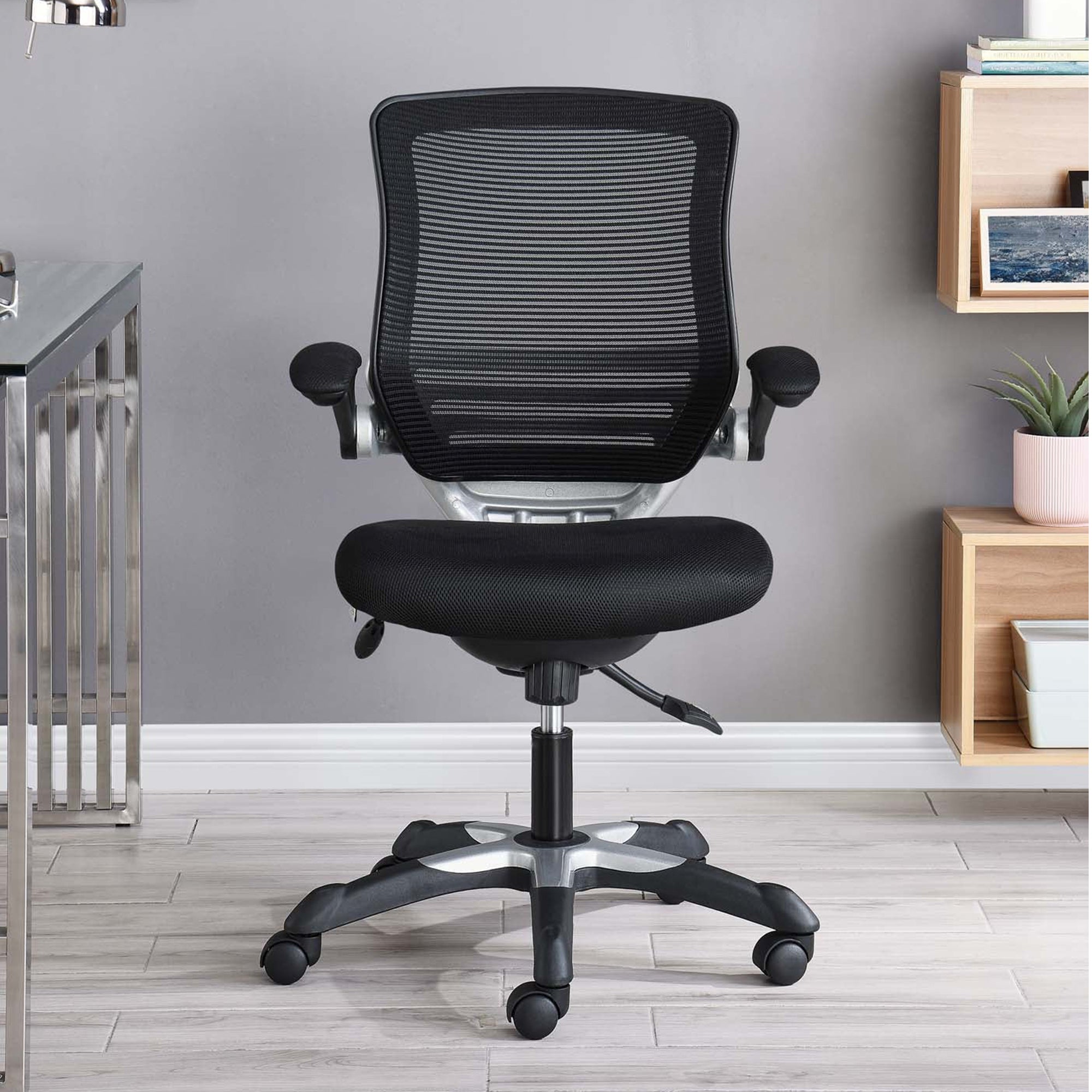 Modway Edge Vinyl Office Chair, Adjustable from 18.5-22" High, Black (Open Box)