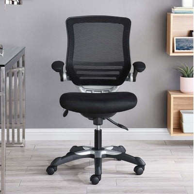 Modway Edge Vinyl Office Chair, Adjustable from 18.5-22" High, Black (Open Box)