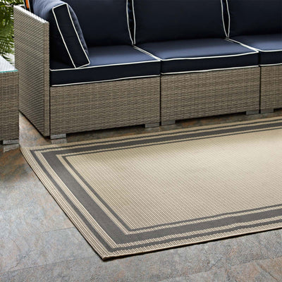 Modway Rim Solid Border 5 x 8 Foot Indoor and Outdoor Area Rug, Gray and Beige