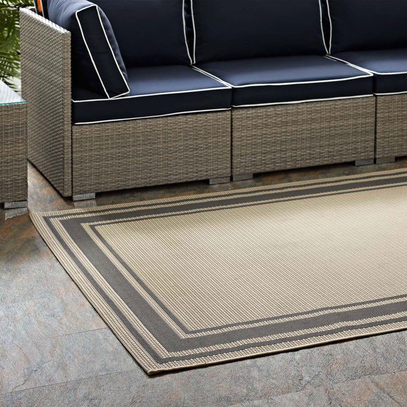 Modway Rim Solid Border 5 x 8 Foot Indoor and Outdoor Area Rug, Gray and Beige