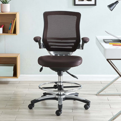 Modway Edge Vinyl Drafting Mesh Chair, Adjustable from 22 to 29.5 Inch, Brown