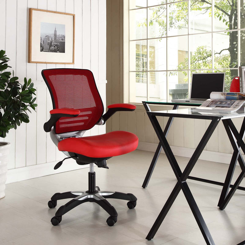 Modway Edge Vinyl Office Chair, Adjustable from 17.5 to 21 Inches High, Red