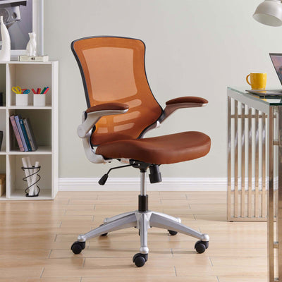 Modway Attainment Mesh Vinyl Office Chair, Adjustable from 18 to 22 Inches, Tan