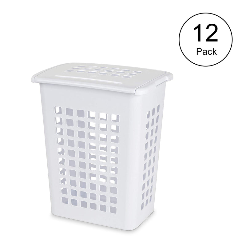 Sterilite Rectangular LiftTop Plastic Laundry Hamper Basket Bin w/ Lid (12 Pack)