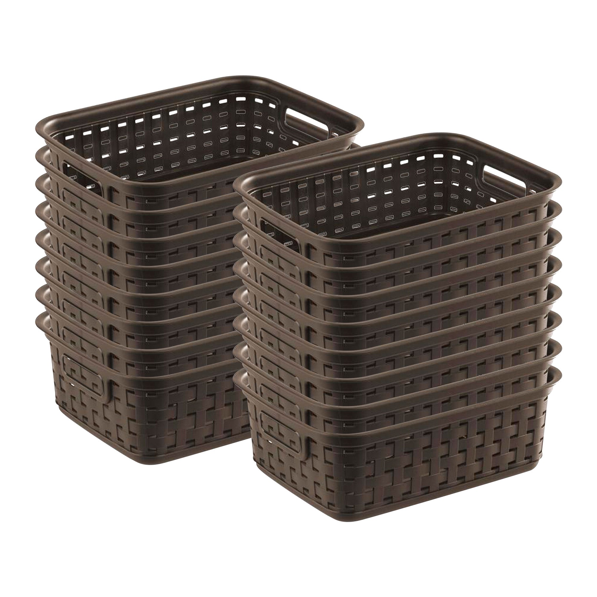 Sterilite 11 Inch Small Weave Storage Organizer Basket Tote, Espresso (16 Pack)