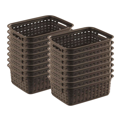 Sterilite 11 Inch Small Weave Storage Organizer Basket Tote, Espresso (16 Pack)