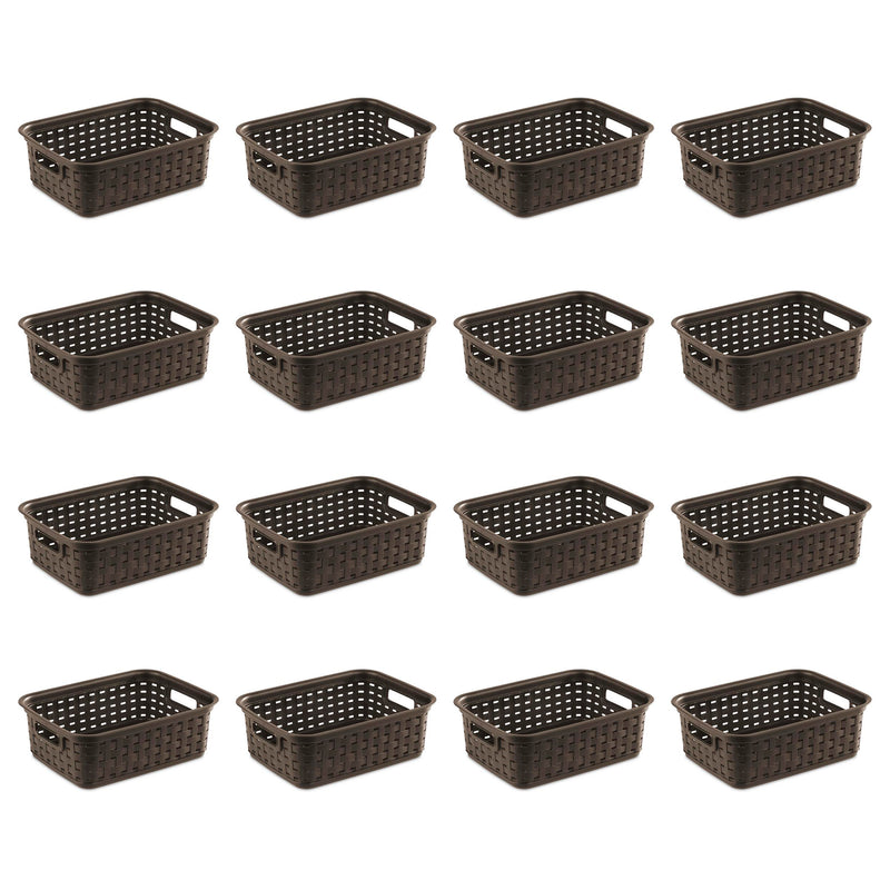 Sterilite 11 Inch Small Weave Storage Organizer Basket Tote, Espresso (16 Pack)